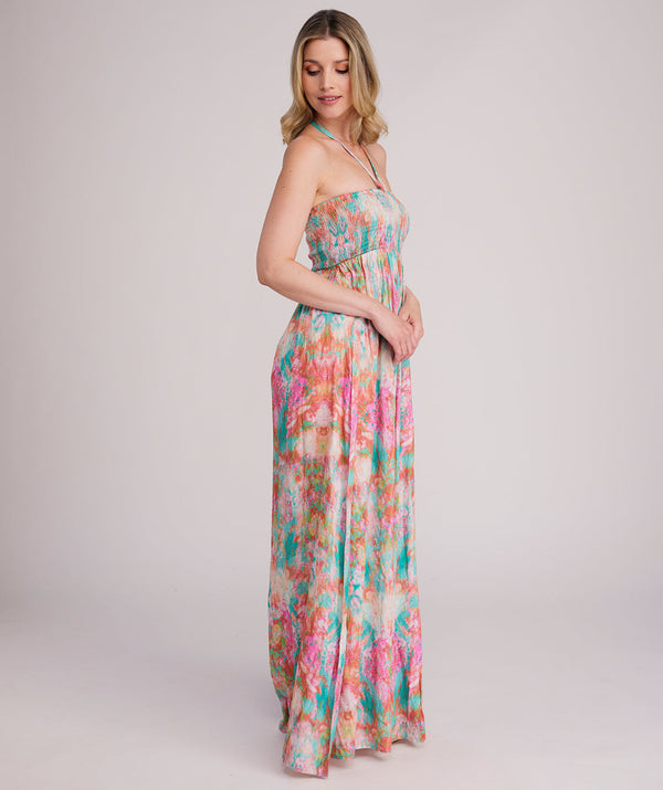 Maldives - Turquoise Pink Printed Bandeau Maxi Dress
