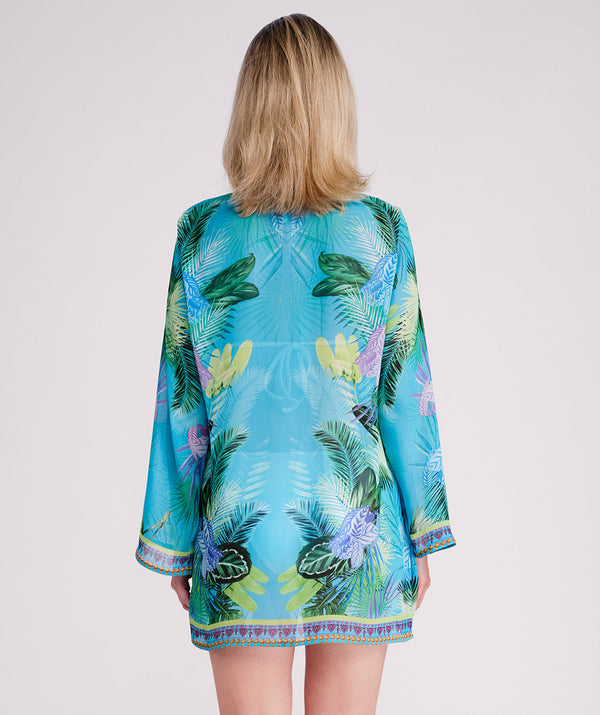 Marbella - Turkoois strandkleed met tropische print