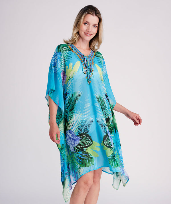 Marbella - Turquoise Tropical Print Summer Kaftan