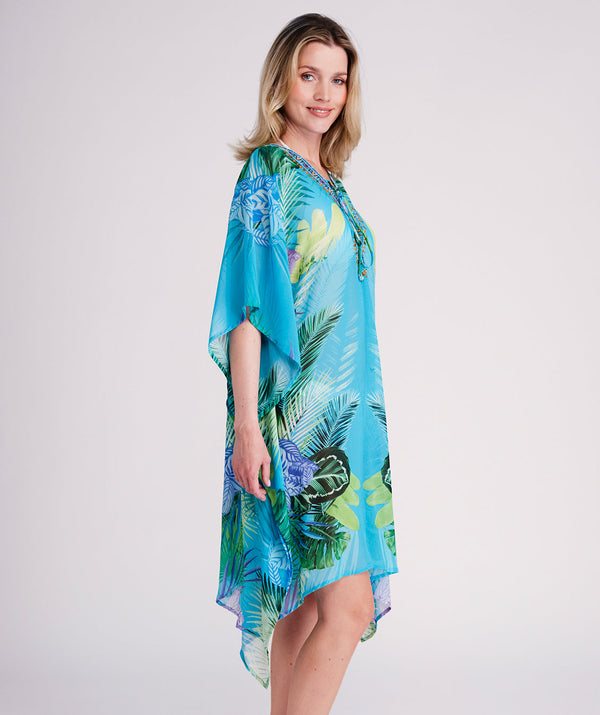 Marbella - Turquoise Tropical Print Summer Kaftan