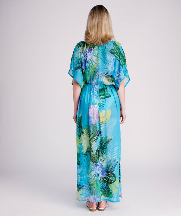 Marbella - Turquoise Tropical Print Maxi Kimono