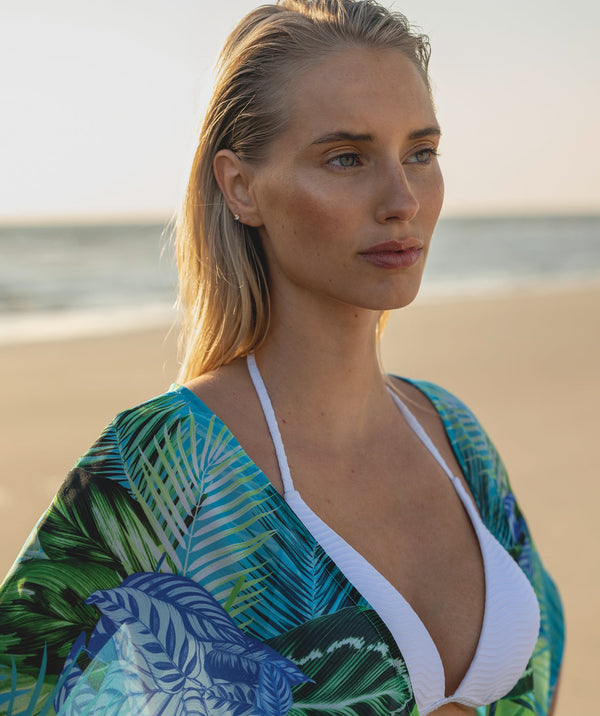 Marbella - Turquoise Tropical Print Maxi Kimono