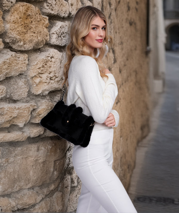 Margot - Black Faux Fur Crossbody Bag
