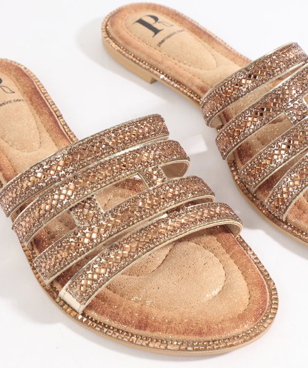 Gold Embellished Slip-on Sandals with Open Toe