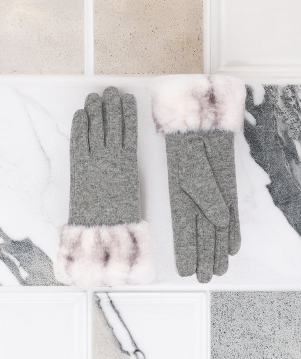 Marilyn - Silver Gray Wool Gloves met ombre faux bontmoord