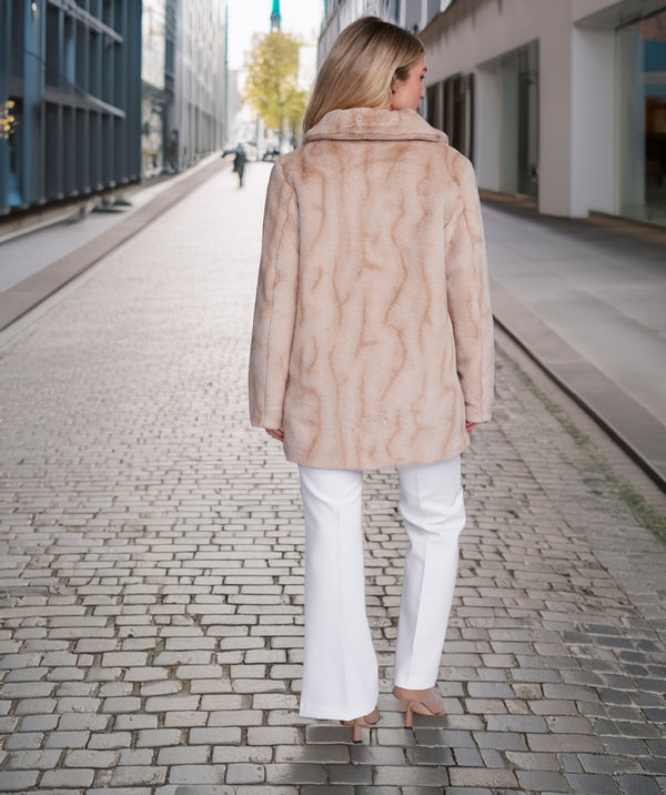Marilyn - Softly Marled Honey 3/4 Length Faux Fur Coat