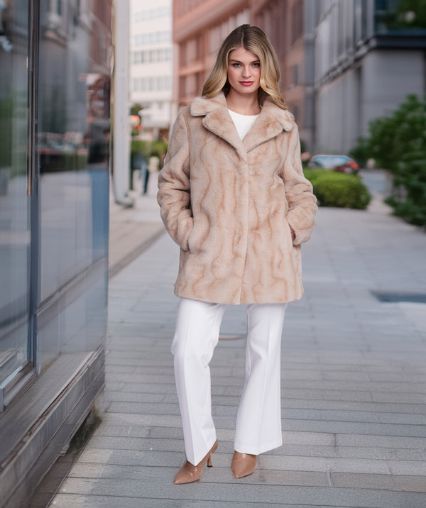 Marilyn - Softly Marled Honey 3/4 Length Faux Fur Coat