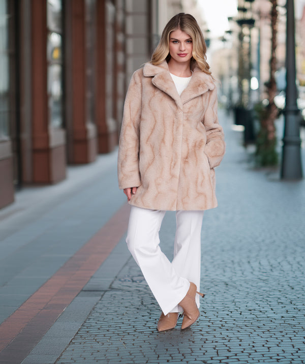 Marilyn - Softly Marled Honey 3/4 Length Faux Fur Coat