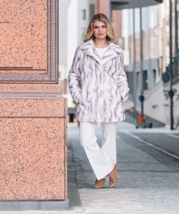Marilyn - Softly Marled Silver Grey 3/4 Length Faux Fur Coat