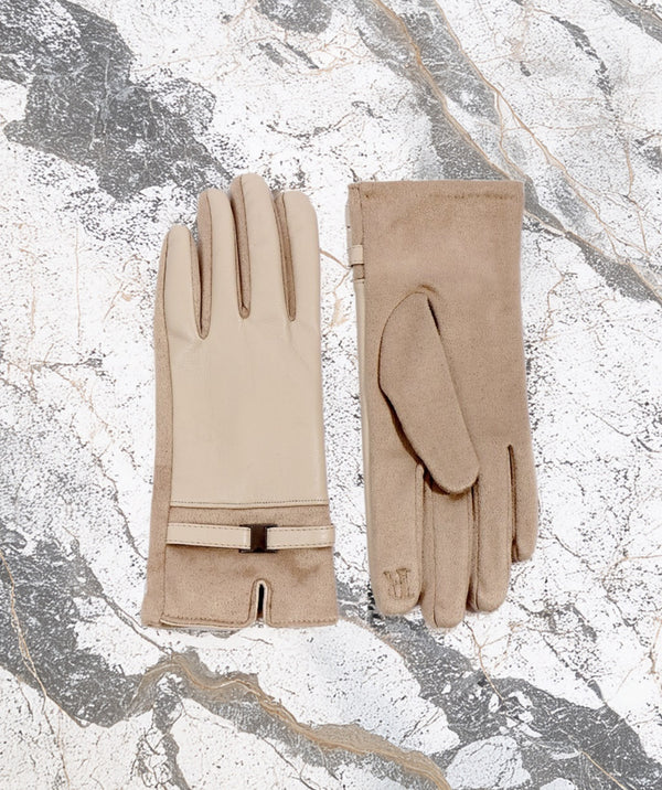 Marnie - Cream Faux suede handschoenen met faux bontafwerking
