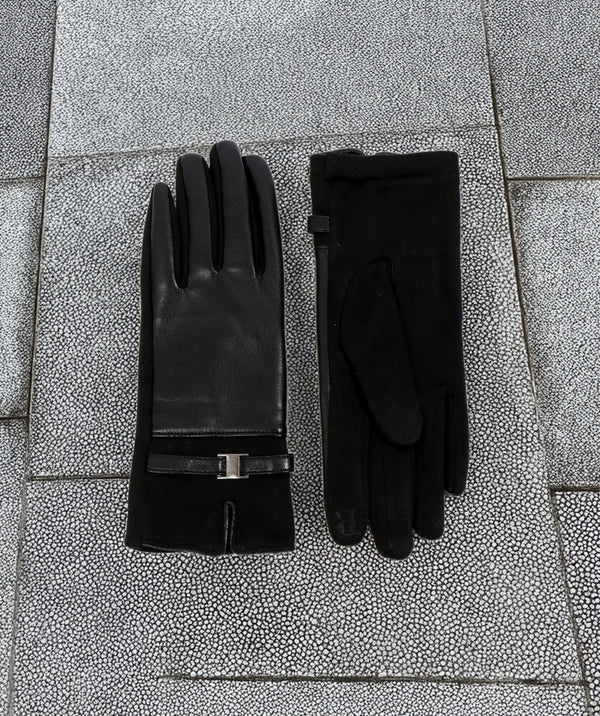 Marnie - Gants en faux daim noir avec garniture en fausse fourrure