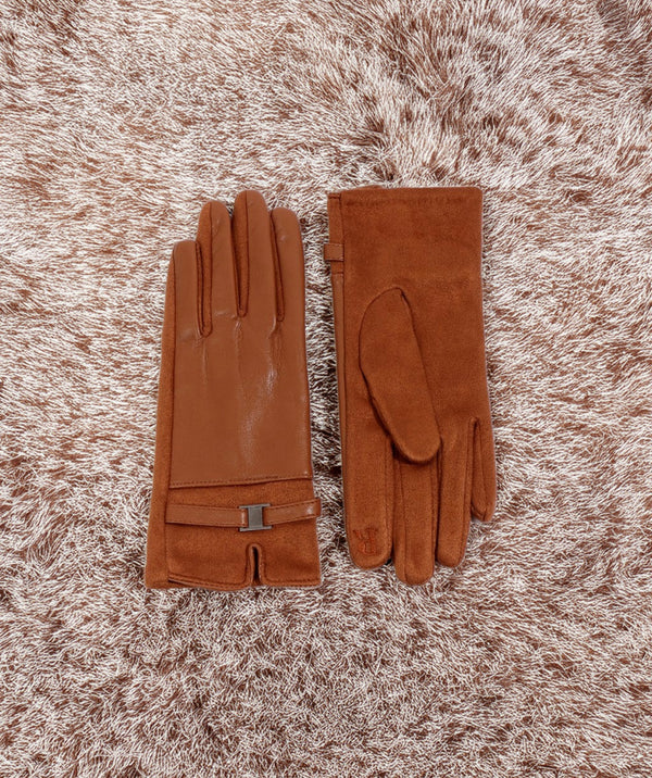Marnie - Tan Faux suede handschoenen met faux bontafwerking