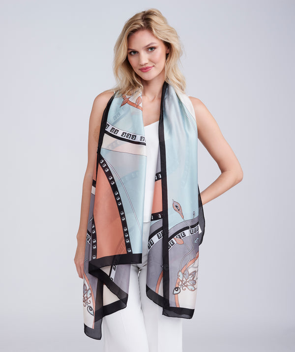 Pale Turquoise and Tan Geometric Scarf