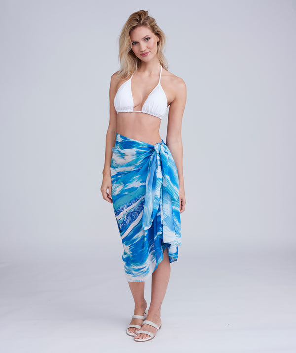 Blue Full Size Splash Print Sarong