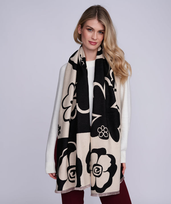 Megan - Wrap de diseñador floral negro/crema