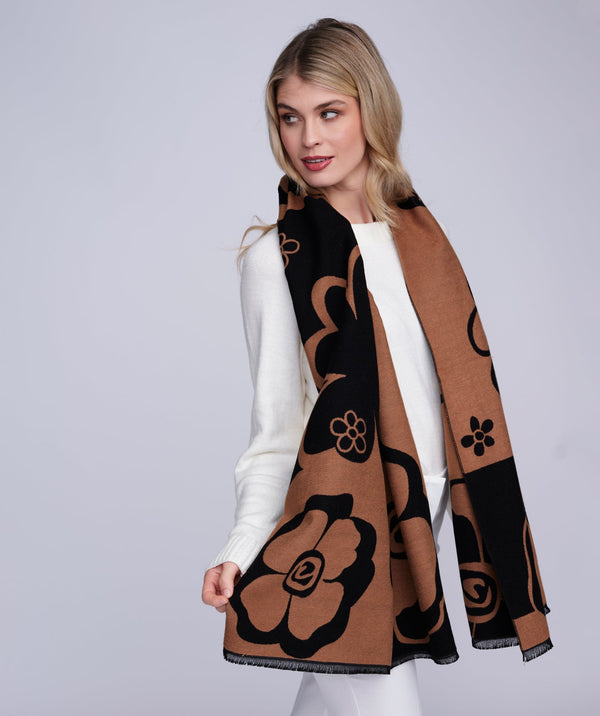 Megan - Wrap de diseñador floral negro/bronceado