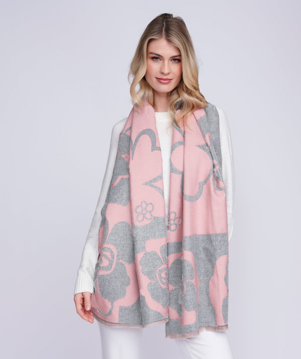 Megan - Silver Grey/Blush Pink Floral Designer Wrap