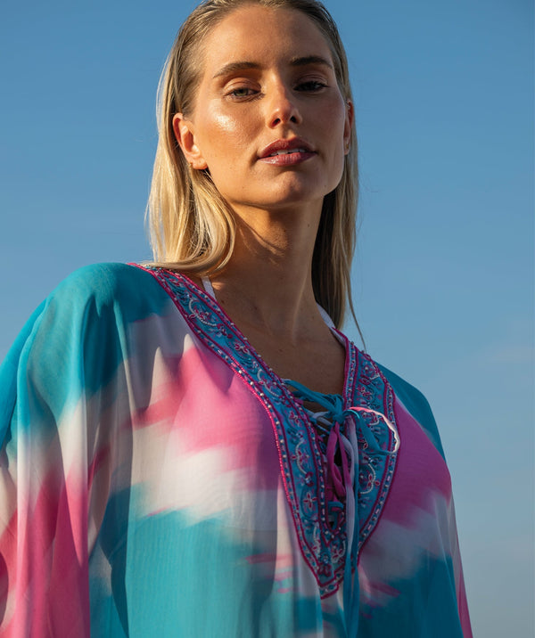 Miami - Turquoise Pink Diamond Beach Kaftan