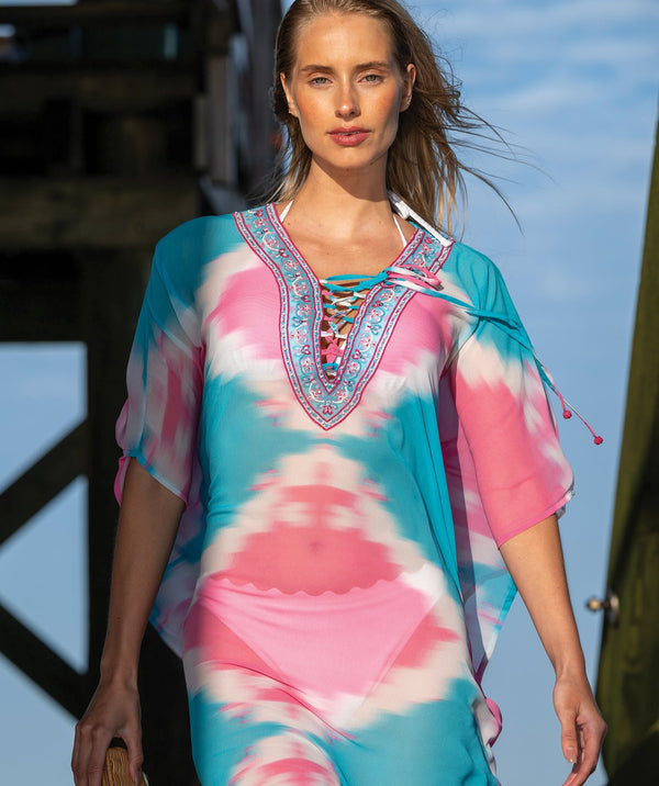 Miami - Turquoise Pink Diamond Beach Kaftan