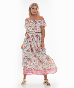 Pink Printed Summer Chiffon Maxi Dress