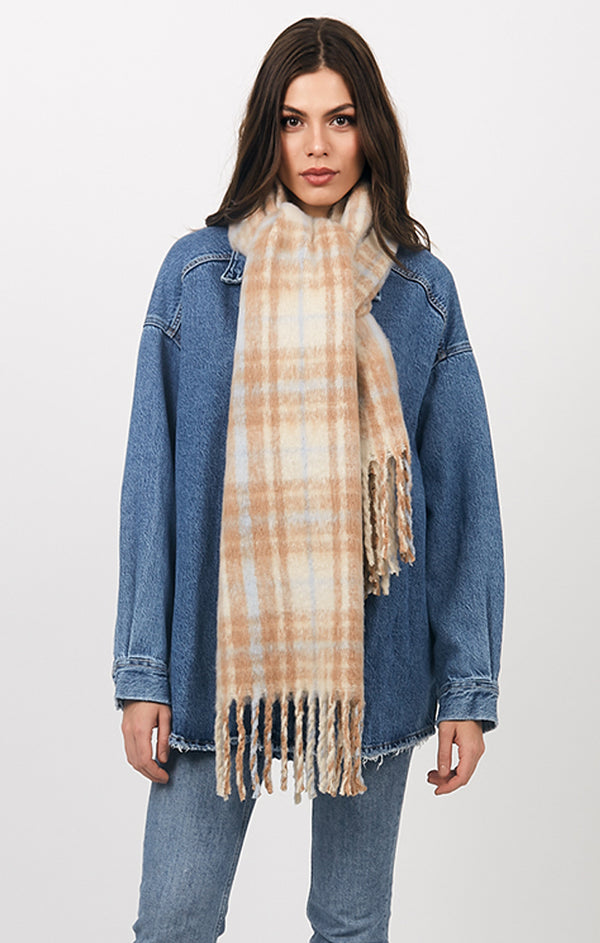 Vibrant Natural Autumnal Blanket Scarf with Tassel Fringing