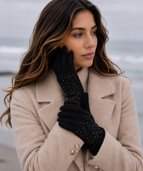 Miranda - Gants en faux suède avec strass et cristaux