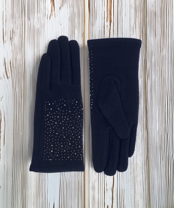 Miranda - Navy Miniature Rhinestone Embellished Gloves