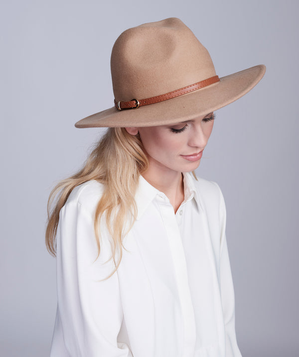 Camel Wool Fedora Hat with PU Belt Band