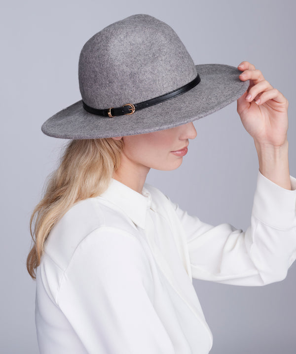 Silver Grey Wool Fedora Hat with PU Belt Band