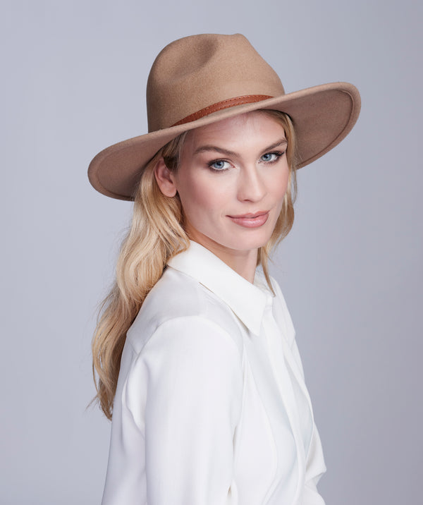 Camel Wool Fedora Hat with PU Belt Band