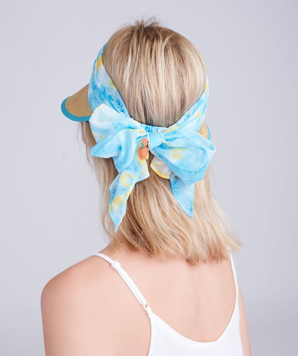 Visor naturel avec cravate en mousseline imprimée par Turquoise pâle