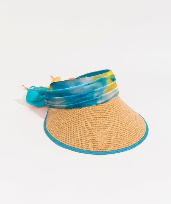 Visor naturel avec cravate en mousseline imprimée par Turquoise pâle