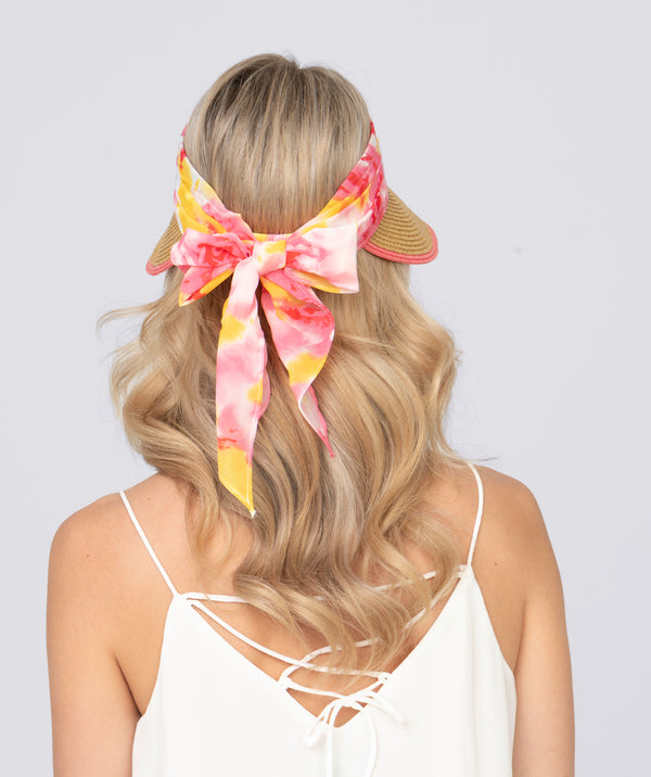 Natural Visor with a Hot Pink Chiffon Tie