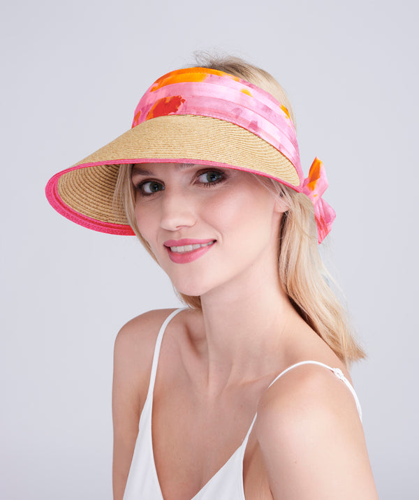 Natural Visor with a Hot Pink Chiffon Tie