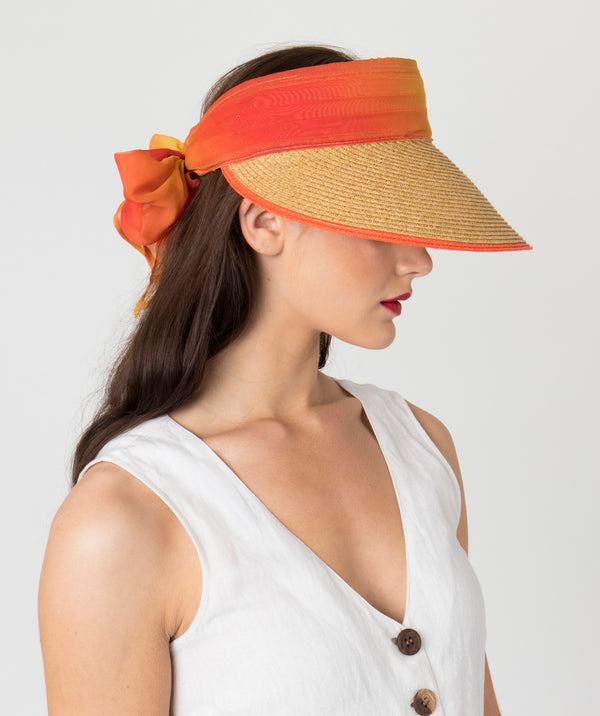 Misha - Visiera in paglia con cravatta in chiffon