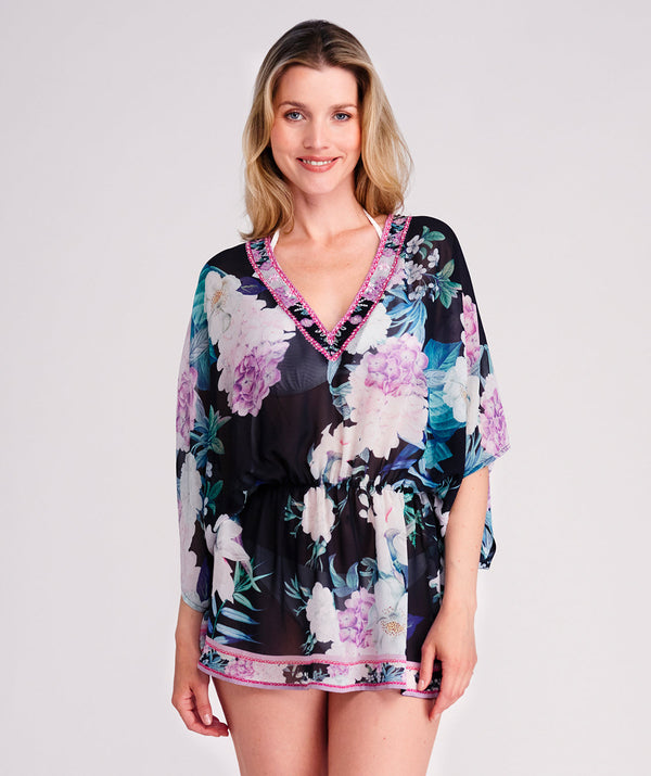 Modena  - Dark Navy and Pink Beach Tunic