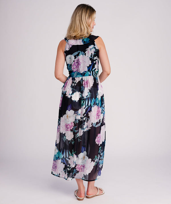 Modena - Robe longue d'été bleu marine foncé et rose