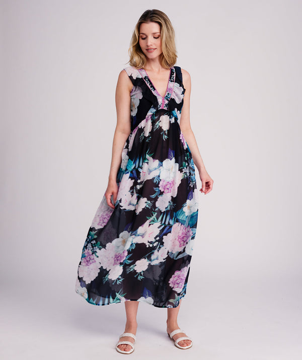 Modena - Robe longue d'été bleu marine foncé et rose