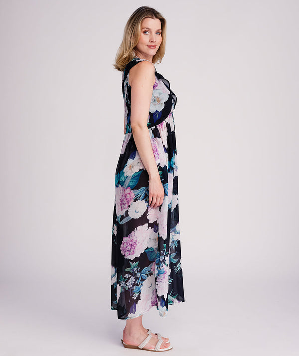 Modena - Robe longue d'été bleu marine foncé et rose