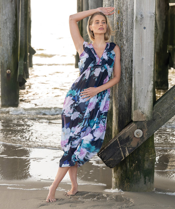 Modena - Robe longue d'été bleu marine foncé et rose