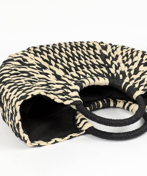 Checked Half Moon Rattan Bag