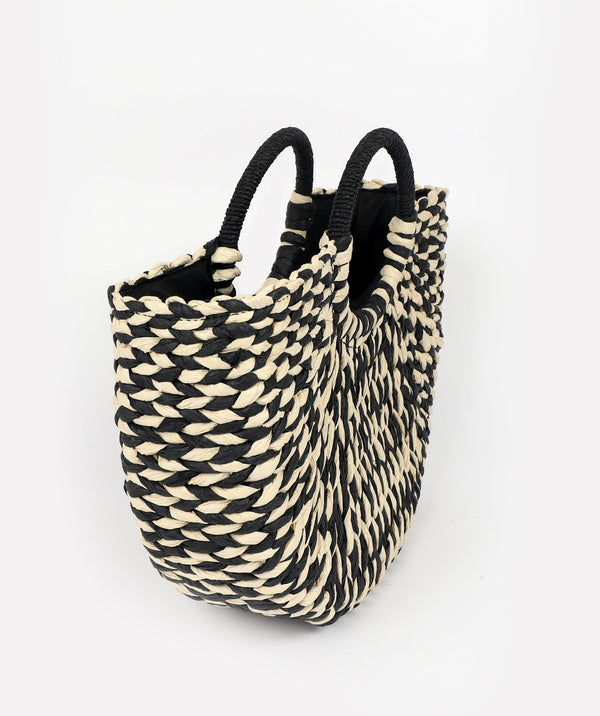 Checked Half Moon Rattan Bag