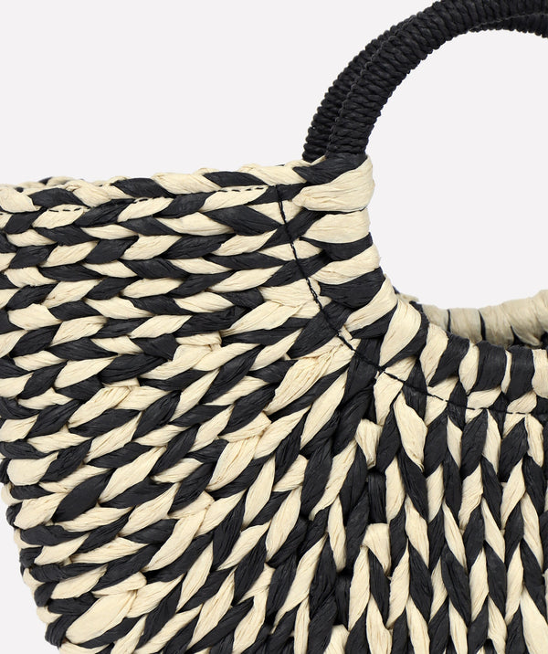 Checked Half Moon Rattan Bag