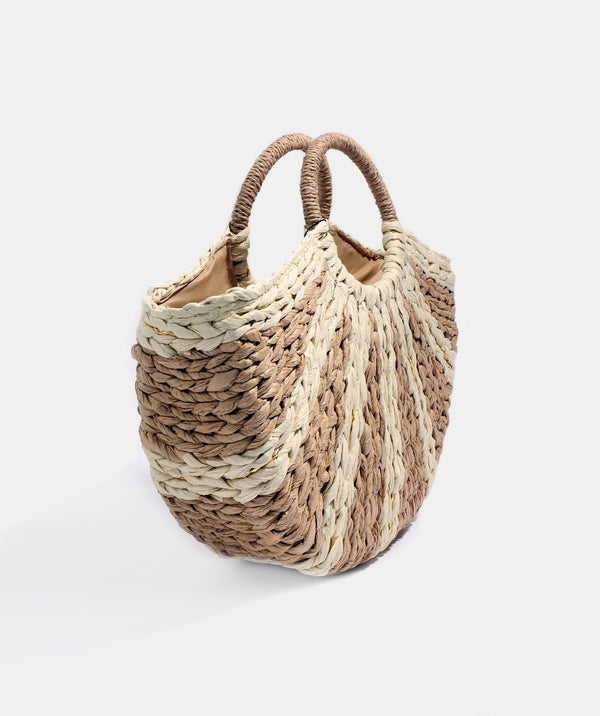 Monaco – Tasche aus gewebtem Stroh in Natur- und Goldtönen