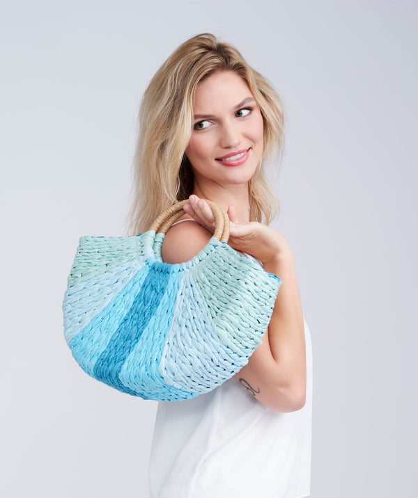 Monaco - Pale Turquoise Woven Straw Bag