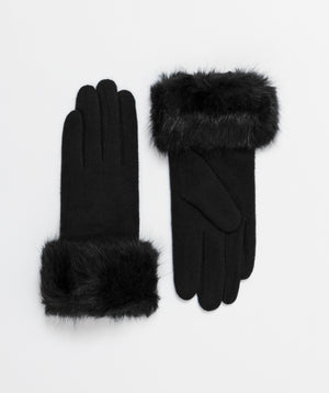 Black Fur Cuff Gloves - Black - Accessories, Black, Glove, Monroe, Winter Accessories