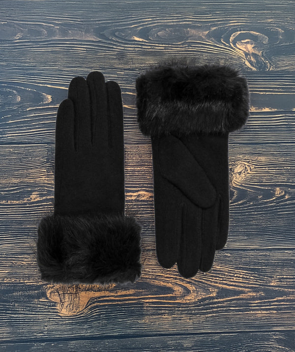 Monroe - Black Touchscreen Gloves with Faux Fur Cuffs