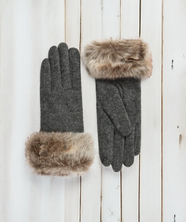 Monroe - Charcoal Touchscreen Gloves with Faux Fur Cuffs