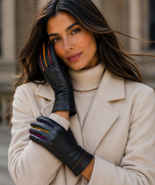 Montreal - Guantes de cuero para mujer con dedos de colores