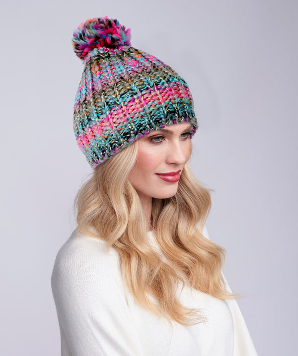 Pixie - Pale Turquoise Multicoloured Fleece Lined Hat